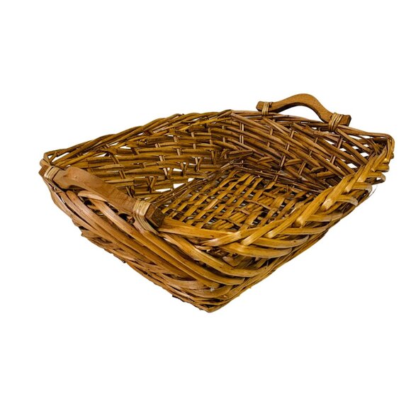 Grapevine Wicker Flower Market Basket Decorative MCM Wooden Handles Farmhouse - Picture 5 of 15